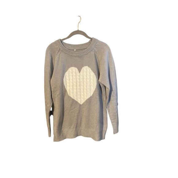 Yemak women’s long sleeve crewneck, heart cableknit sweater, size large - Picture 3 of 4